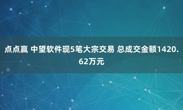 点点赢 中望软件现5笔大宗交易 总成交金额1420.62万元