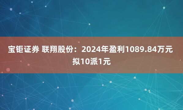 宝钜证券 联翔股份：2024年盈利1089.84万元 拟10派1元