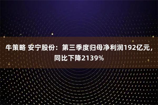 牛策略 安宁股份：第三季度归母净利润192亿元，同比下降2139%